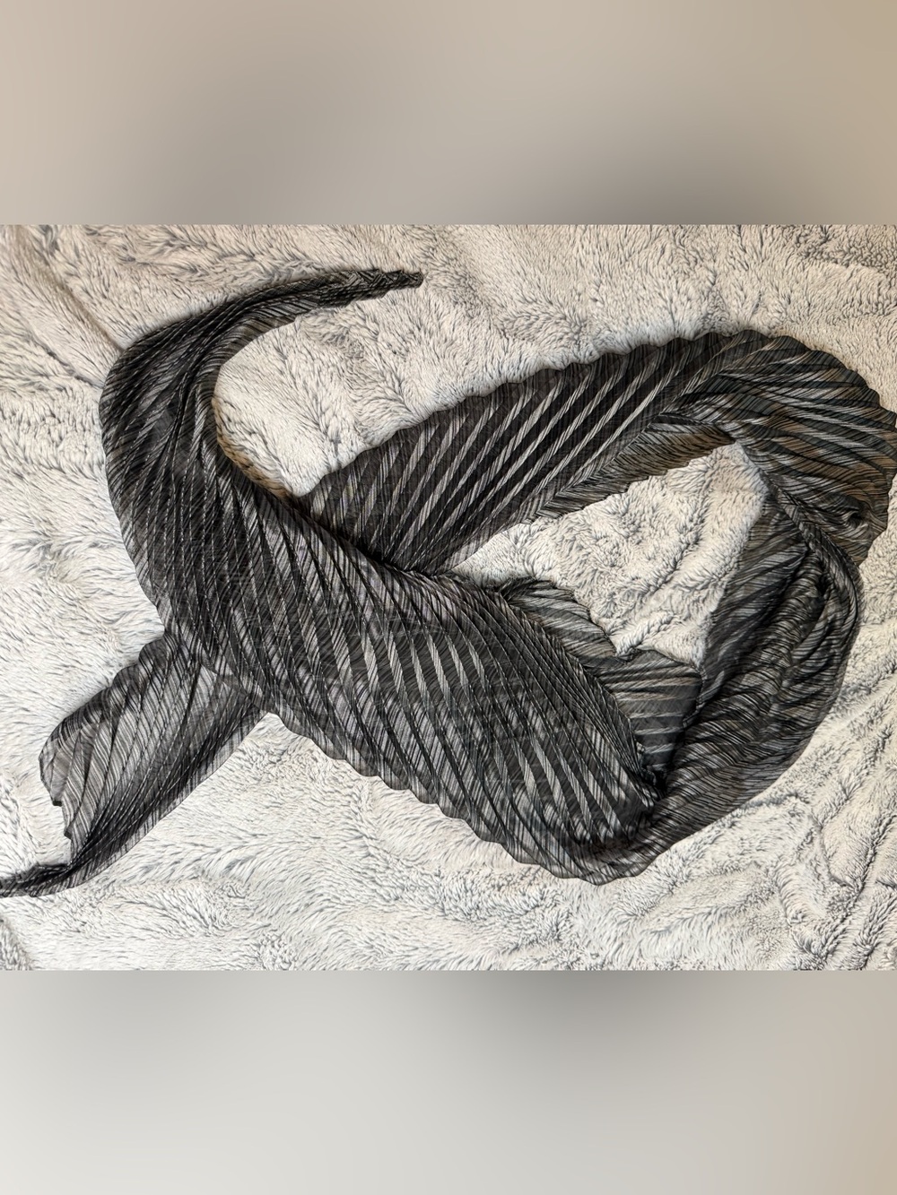 Black and silver/gray shimmering pleated long shawl scarf